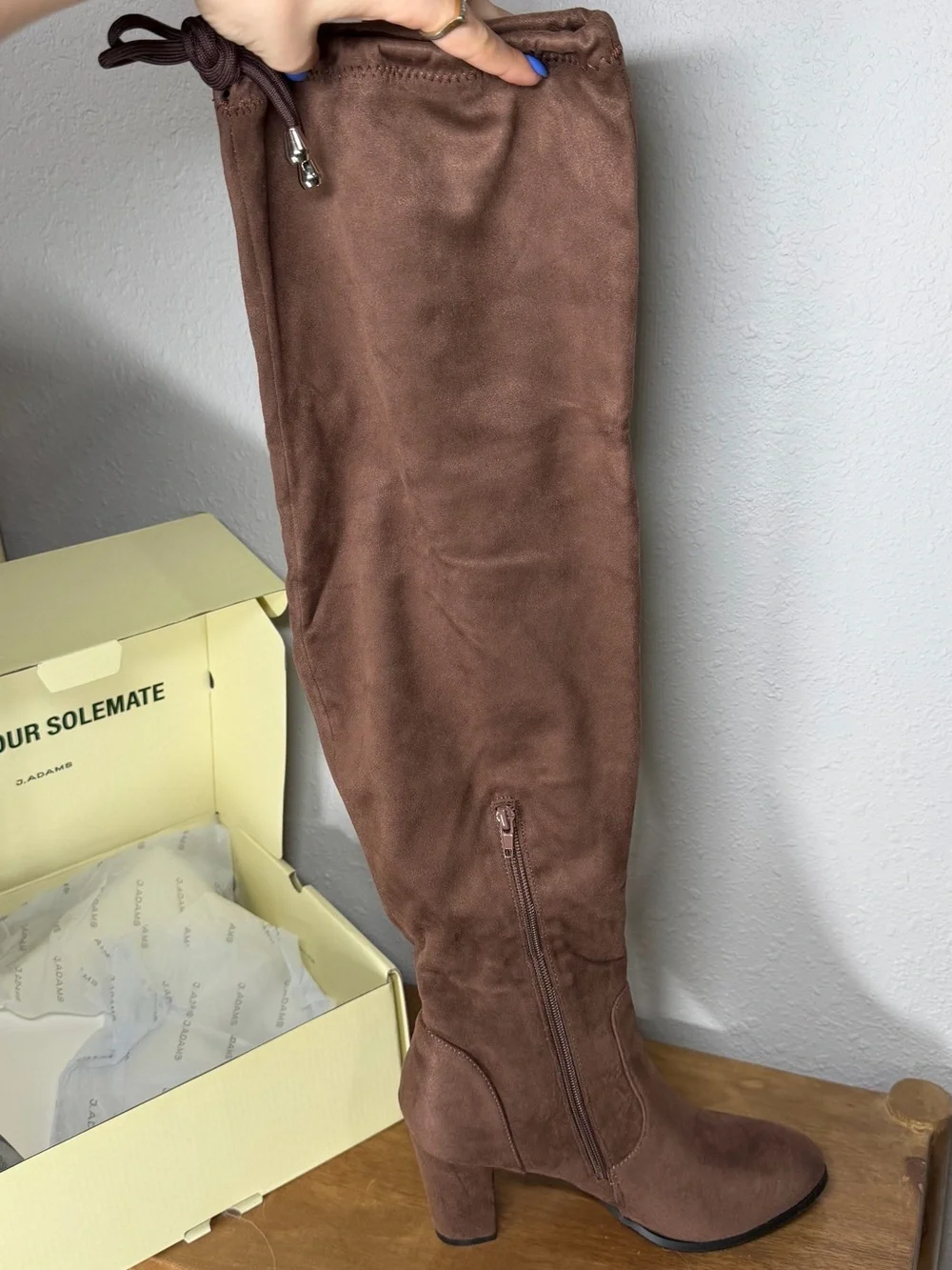 Suede Over-the-Knee Brown Boot with Block Heel